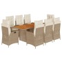 Set da Pranzo da Giardino 9 pz con Cuscini Beige in Polyrattan