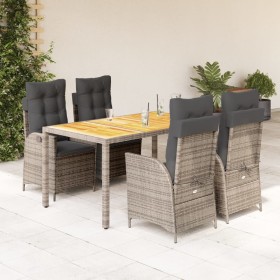 Set da Pranzo da Giardino 5 pz con Cuscini in Polyrattan Grigio