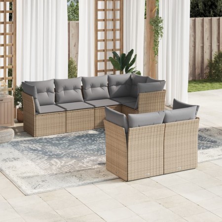 Set Divani da Giardino 7 pz con Cuscini Beige in Polyrattan