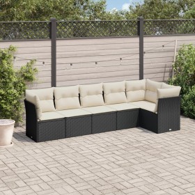 Set Divano da Giardino 6 pz con Cuscini Nero in Polyrattan