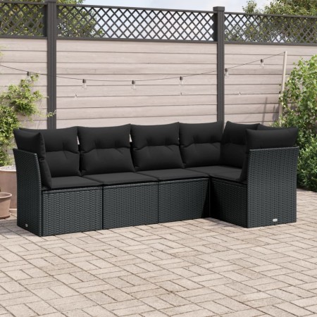 Set Divani da Giardino 5 pz con Cuscini in Polyrattan Nero