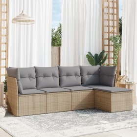 Set Divano da Giardino 5 pz con Cuscini Beige in Polyrattan