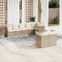 Set Divano da Giardino 8 pz con Cuscini Beige in Polyrattan