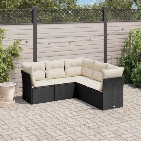 Set Divani da Giardino 5 pz con Cuscini in Polyrattan Nero