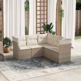 Set Divano da Giardino 5 pz con Cuscini Beige in Polyrattan