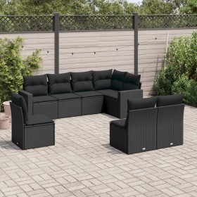 Set Divani da Giardino con Cuscini 8 pz Nero in Polyrattan