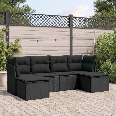 Set Divano da Giardino 6 pz con Cuscini Nero in Polyrattan