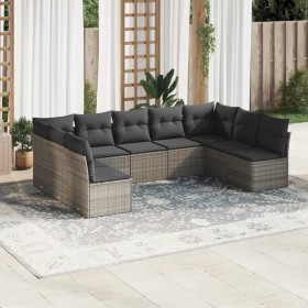 Set Divano da Giardino 9 pz con Cuscini Grigio in Polyrattan