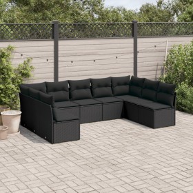 Set Divani da Giardino 9 pz con Cuscini Nero in Polyrattan