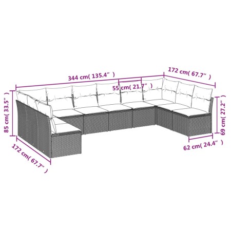 Set Divano da Giardino 10 pz con Cuscini Beige in Polyrattan