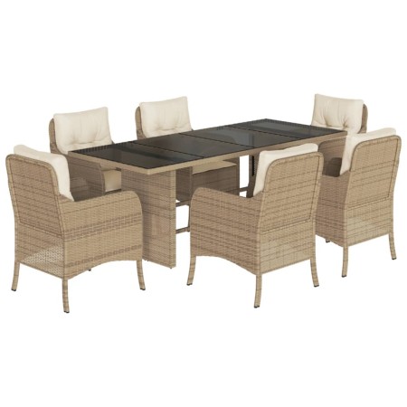 Set da Pranzo da Giardino 7 pz con Cuscini Beige in Polyrattan