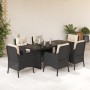 Set da Pranzo da Giardino 7 pz Nero con Cuscini in Polyrattan