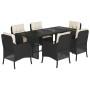 Set da Pranzo da Giardino 7 pz Nero con Cuscini in Polyrattan