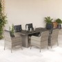 Set da Pranzo da Giardino 7 pz Cuscini Polyrattan Grigio Chiaro