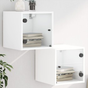 Comodini con Ante in Vetro 2pz Bianco 35x37x35 cm