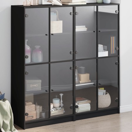 Libreria con Ante Nera 136x37x142 cm in Legno Multistrato