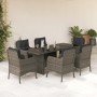 Set da Pranzo da Giardino 7 pz con Cuscini in Polyrattan Grigio