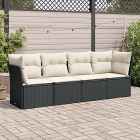 Set Divani da Giardino 4 pz con Cuscini Nero in Polyrattan