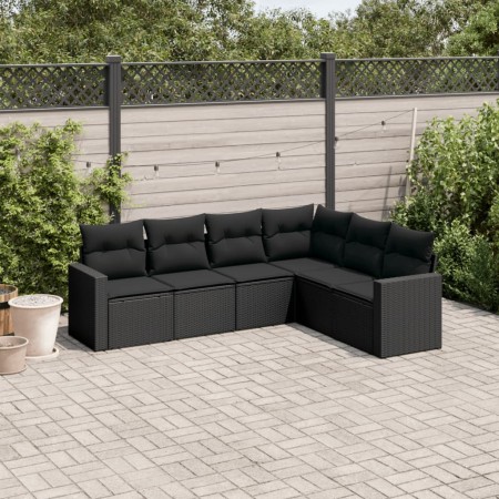 Set Divano da Giardino 6 pz con Cuscini Nero in Polyrattan