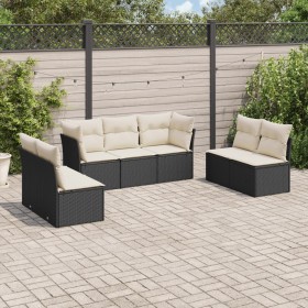 Set Divani da Giardino con Cuscini 7pz Nero Polyrattan