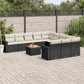 Set Divani da Giardino 12 pz con Cuscini Nero in Polyrattan