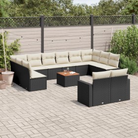 Set Divani da Giardino 13pz con Cuscini Nero in Polyrattan