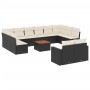 Set Divani da Giardino 13pz con Cuscini Nero in Polyrattan