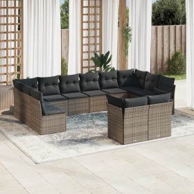 Set Divani da Giardino 12 pz con Cuscini Grigio in Polyrattan