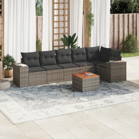 Set Divani da Giardino 7 pz con Cuscini Grigio in Polyrattan