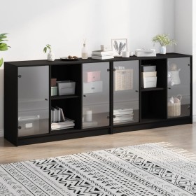 Libreria con Ante Nera 204x37x75 cm in Legno Multistrato