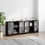 Libreria con Ante Nera 204x37x75 cm in Legno Multistrato