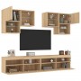 Set Mobili TV a Muro 6 pz con Luci LED Rovere Sonoma