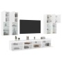 Set Mobili TV a Muro 7 pz con Luci LED Bianco