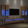 Set Mobili TV a Muro 7 pz con Luci LED Rovere Sonoma