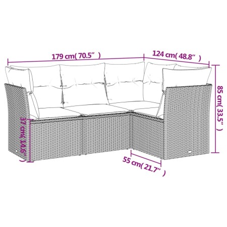 Set Divano da Giardino 4 pz con Cuscini Marrone in Polyrattan