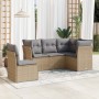 Set Divano da Giardino 5 pz con Cuscini Beige in Polyrattan