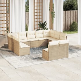 Set Divani da Giardino 11 pz con Cuscini Beige in Polyrattan