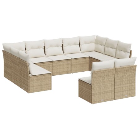 Set Divani da Giardino 11 pz con Cuscini Beige in Polyrattan