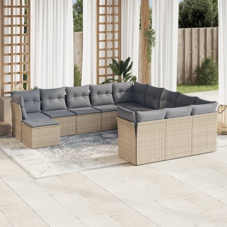 Set Divani da Giardino 12 pz con Cuscini Beige in Polyrattan