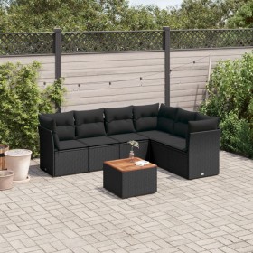 Set Divani da Giardino con Cuscini 7pz Nero Polyrattan