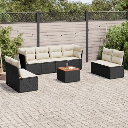 Set Divani da Giardino 9 pz con Cuscini Nero in Polyrattan