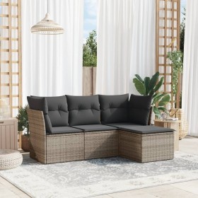 Set Divani da Giardino 4 pz con Cuscini in Polyrattan Grigio