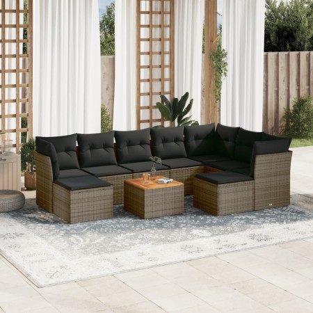 Set Divano da Giardino 10 pz con Cuscini Grigio in Polyrattan