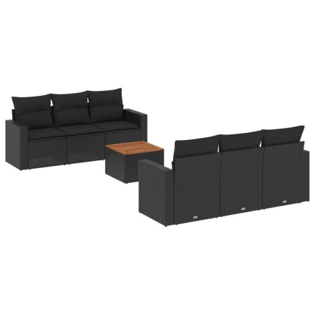 Set Divani da Giardino con Cuscini 7pz Nero Polyrattan