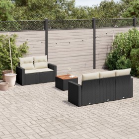 Set Divano da Giardino 6 pz con Cuscini Nero in Polyrattan