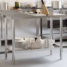 Tavolo Lavoro Cucina con Paraschizzi 110x55x93cm Acciaio Inox