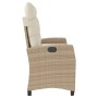 Panca Reclinabile da Giardino con Cuscini Beige in Polyrattan