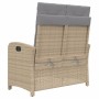 Panca Reclinabile da Giardino con Cuscini Beige in Polyrattan