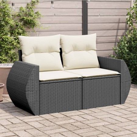 Divano da Giardino con Cuscini a 2 Posti Nero in Polyrattan