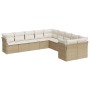 Set Divano da Giardino 10 pz con Cuscini Beige in Polyrattan